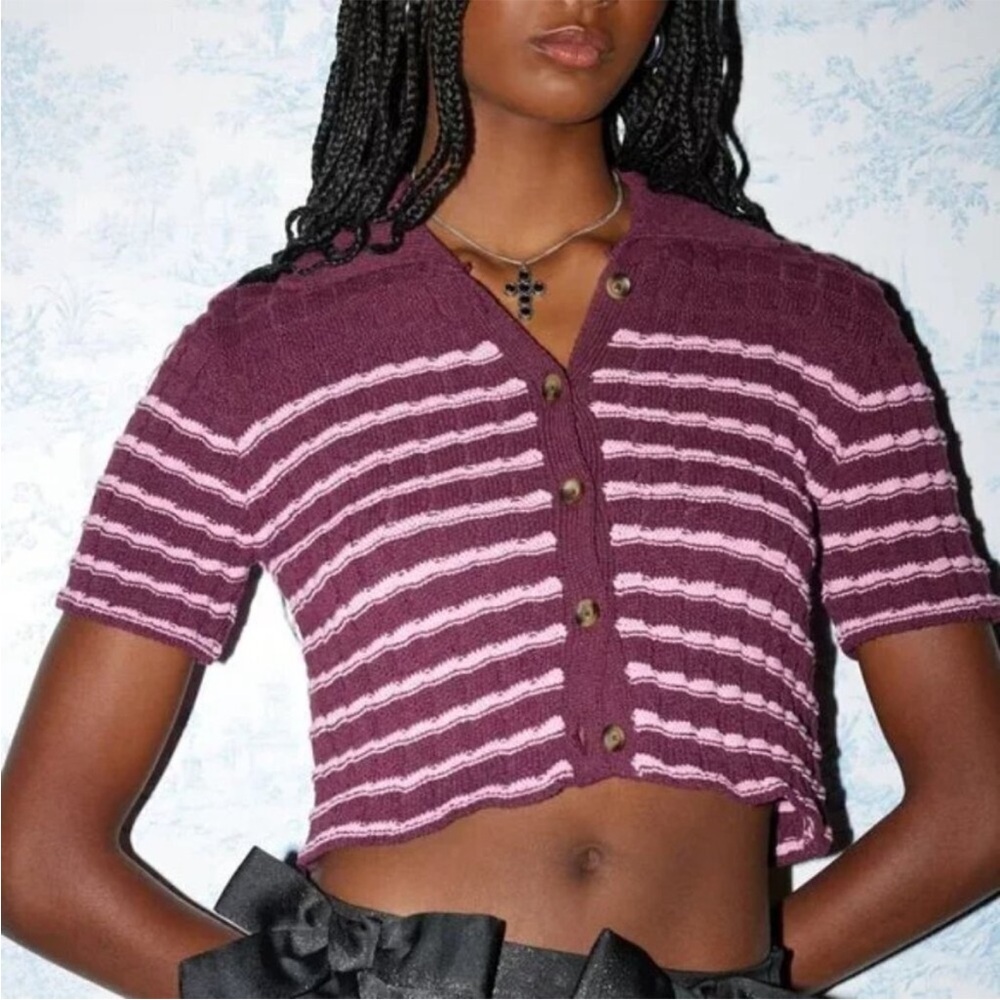 Kimchi Blue - Burgundy and Pink Knit Cardigan